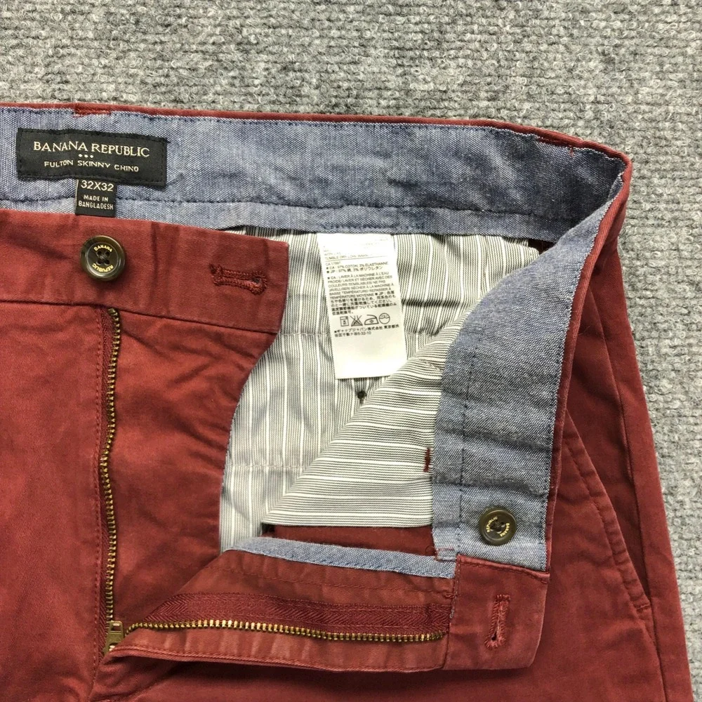 Banana Republic Fulton Skinny Chino Pants Mens 32x32 Rust Red Stretch Casual